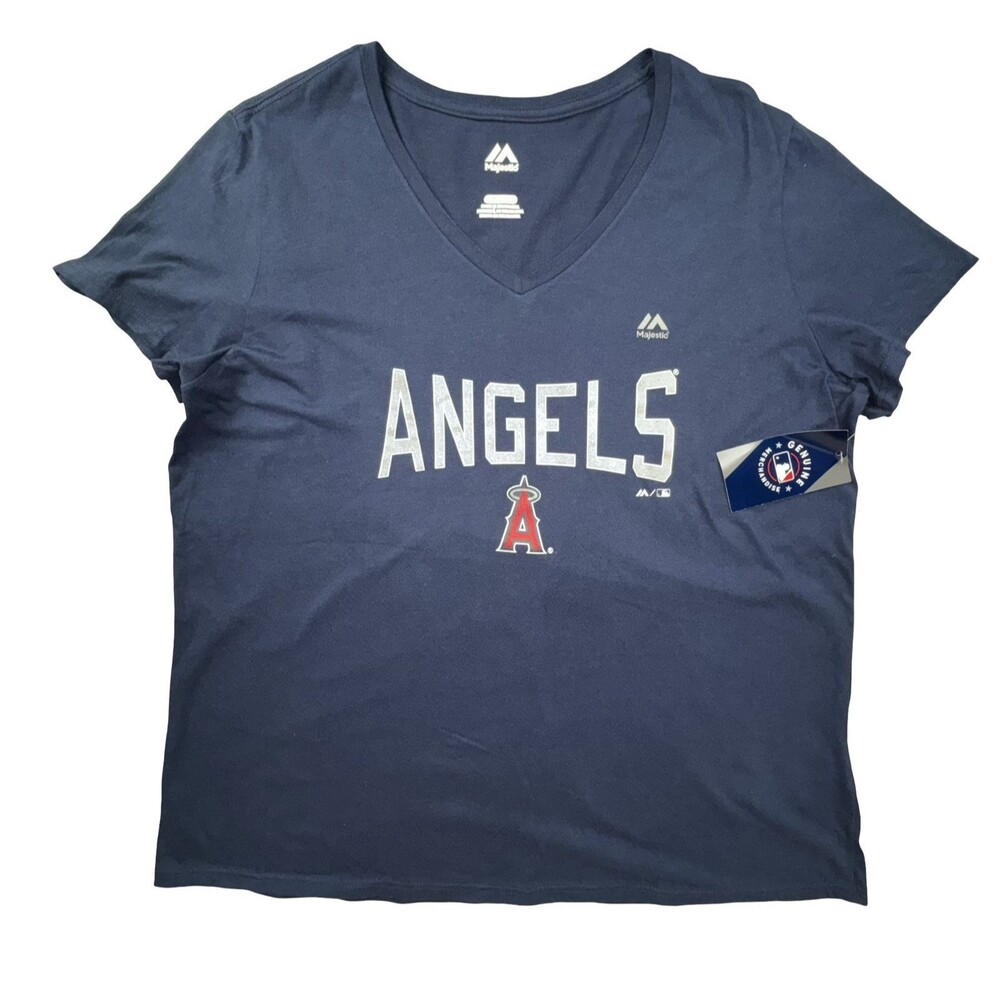 Anaheim Angels Womens 2XL XXL T-Shirt MLB Majestic Blue Plus Size Fan Attire New